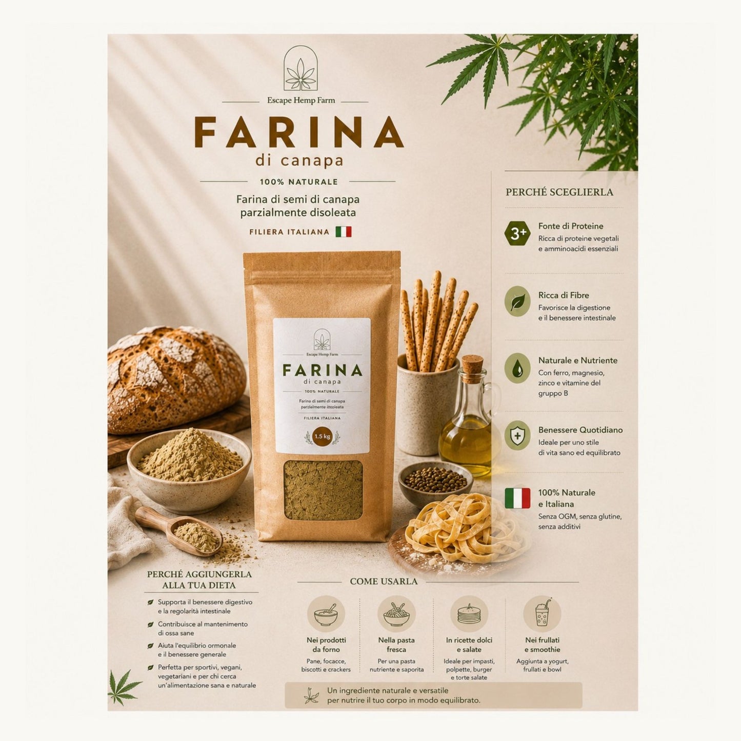 Farina Integrale di Semi di Canapa 1.5kg – Escape Hemp Farm