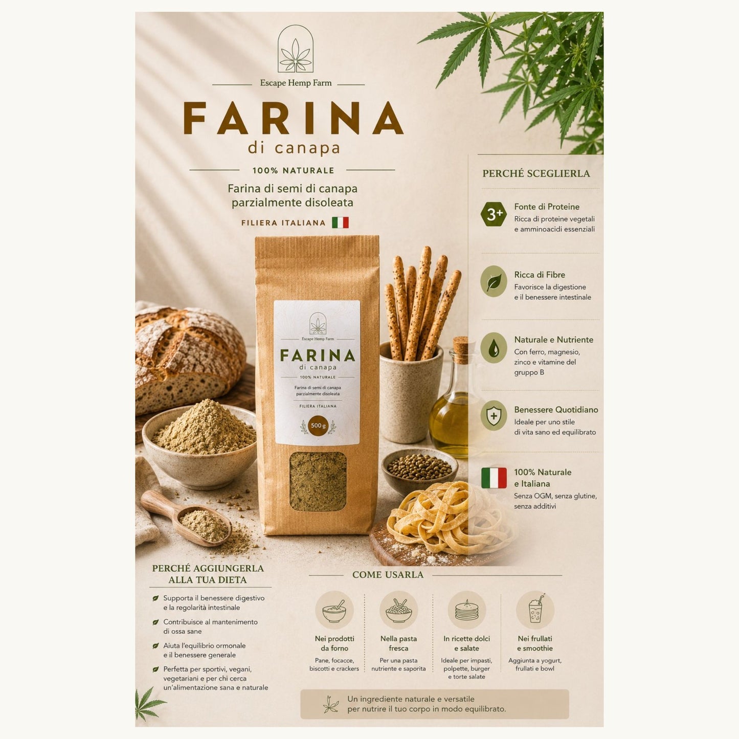 Farina Integrale di Semi di Canapa 500g – Escape Hemp Farm