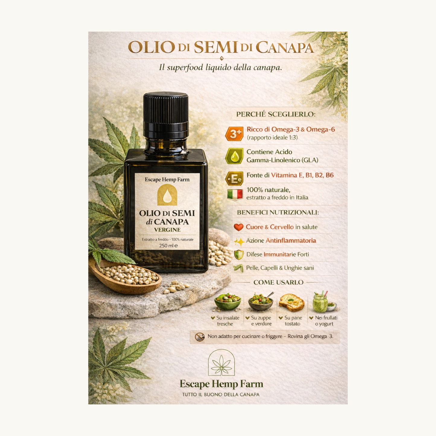 Olio di Semi di Canapa Vergine – Escape Hemp Farm