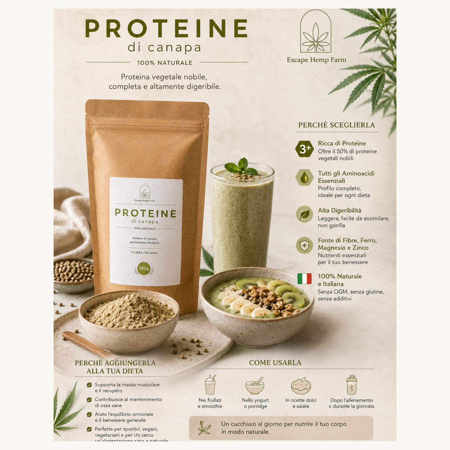 Proteine Vegetali di Semi di Canapa – Escape Hemp Farm